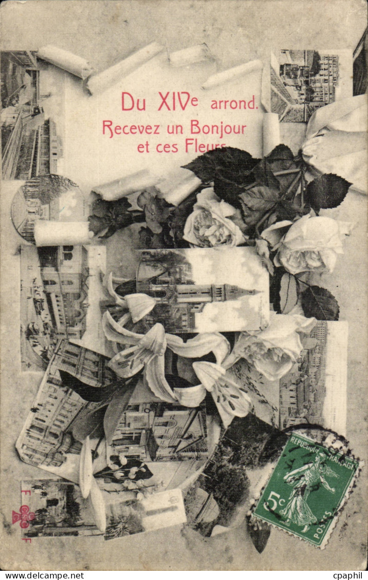 Paris - 14 Mairie du XIV arrondissement - Recevez un Bonjour et ses Fleurs - CPA