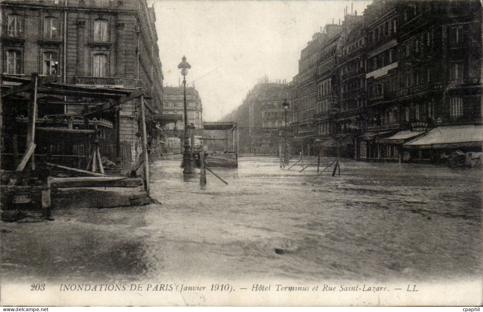Paris - 15 - Inondations de Paris 1910 - Hotel Terminus et Rue Saint Lazare - CPA