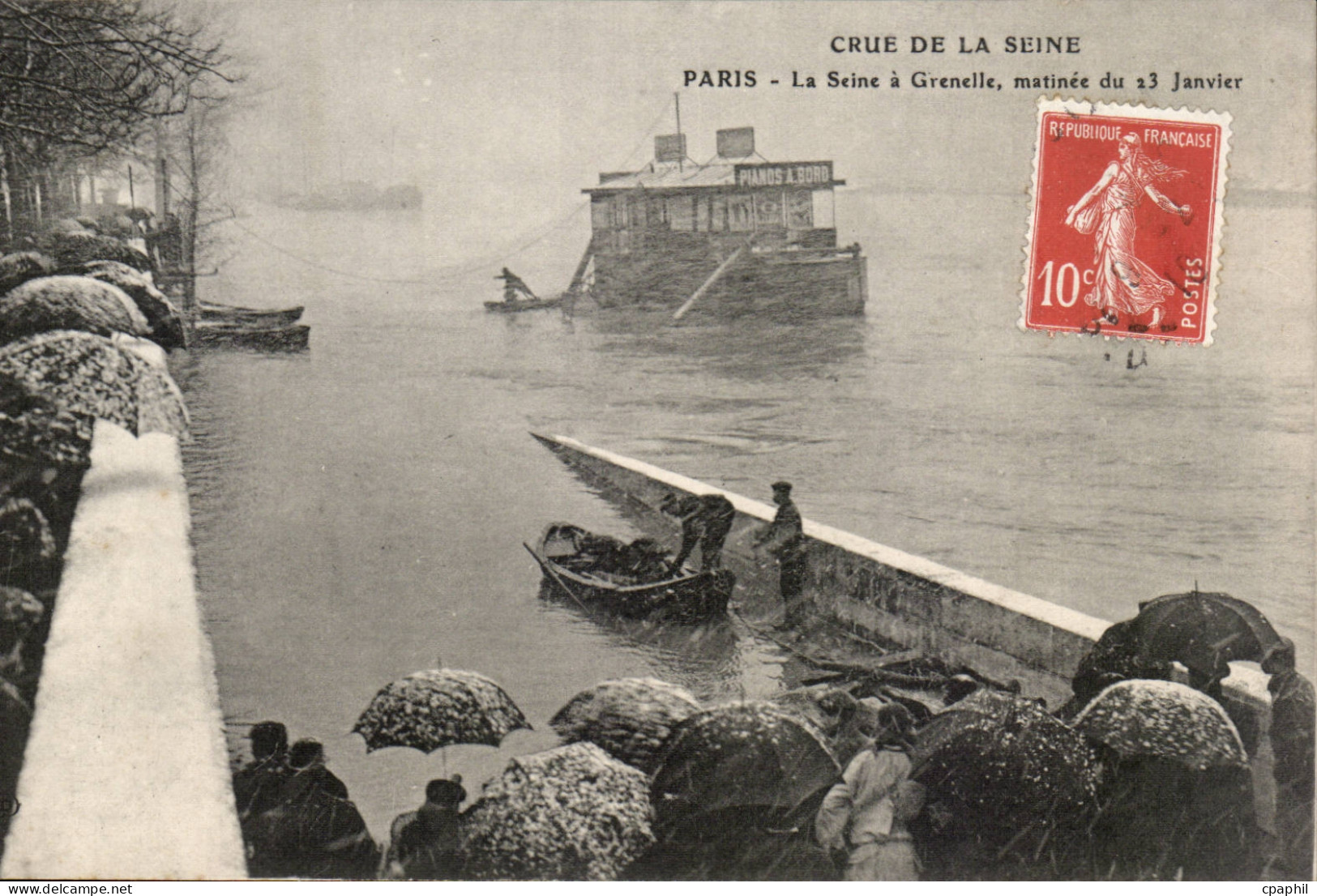 Paris - 15 - Inondations de Paris 1910 - La Seine a Grenelle - matinee du 13 javier - CPA