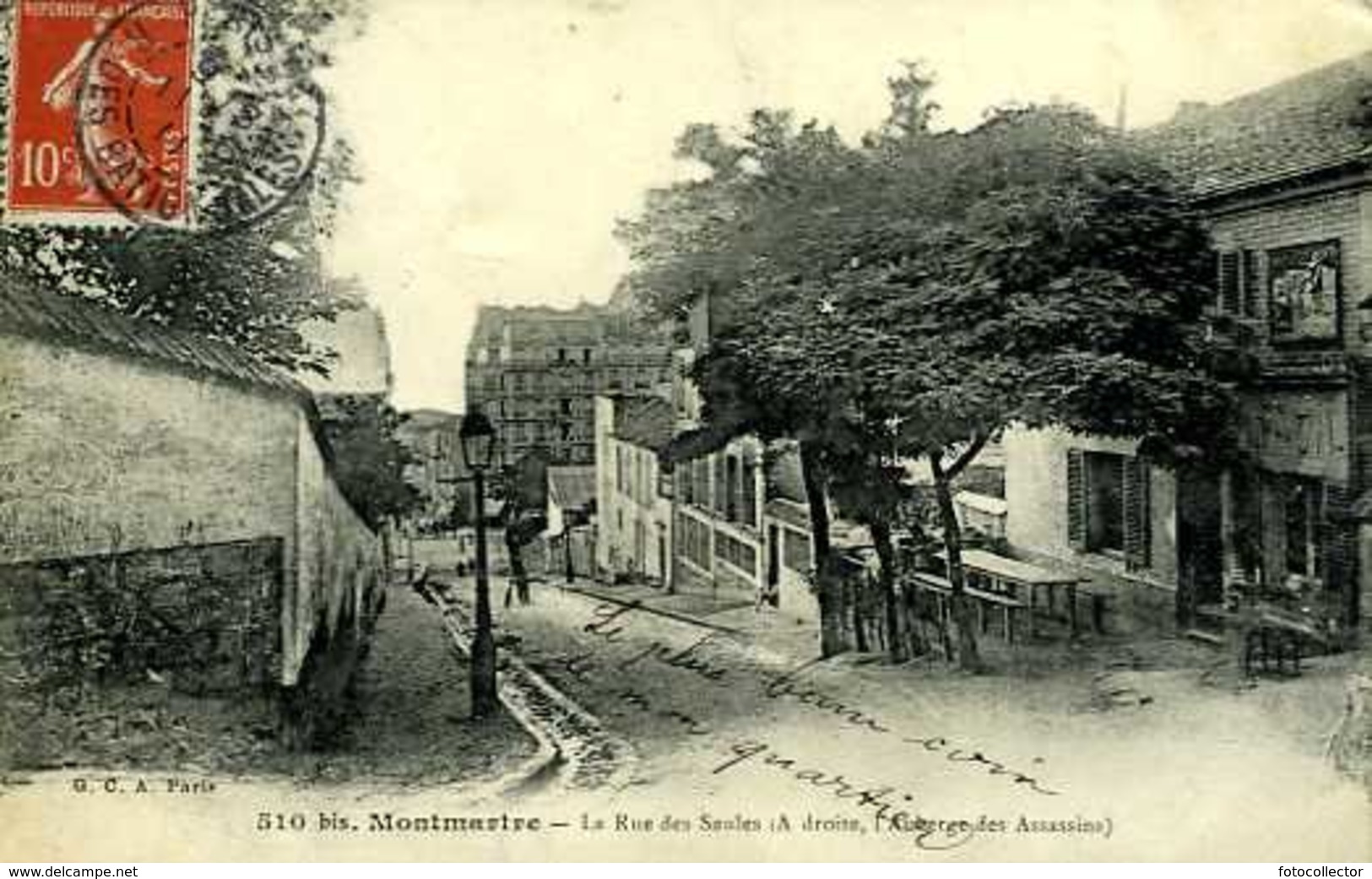 Paris 18 : rue des Saules (à droite l'auberge des Assassins futur Lapin Agile)