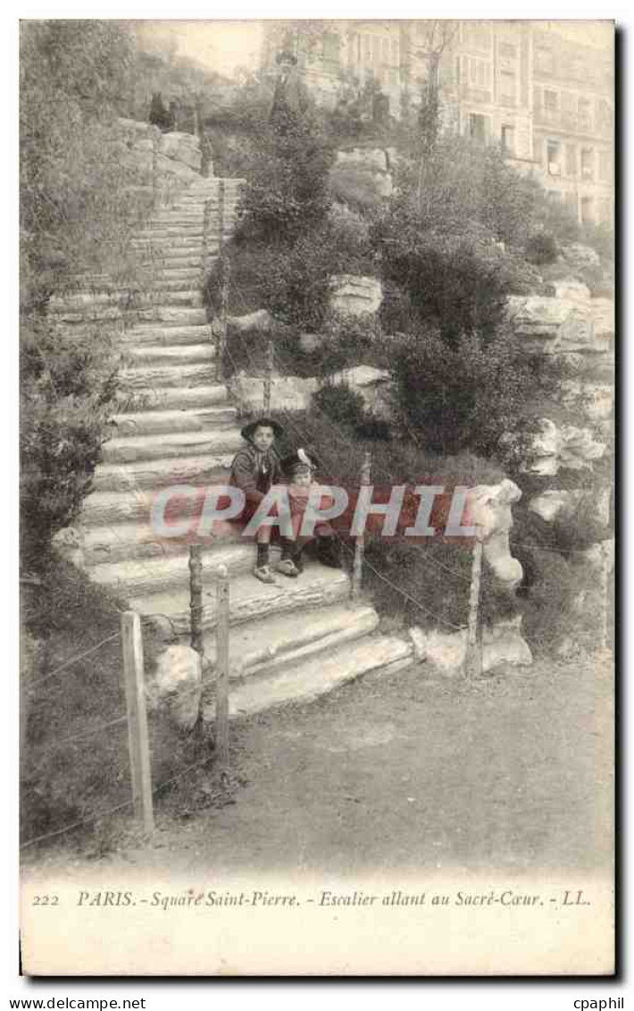 Paris 18 - Square Saint Pierre - Escalier allant au Sacre Coeur - CPA