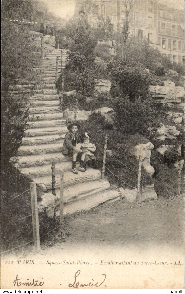 Paris - 18 - Square Saint Pierre - Escalier allant au Sacre Coeur CPA