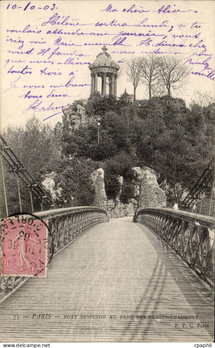 Paris - 19 - Buttes Chaumont - Pont Suspendu - CPA