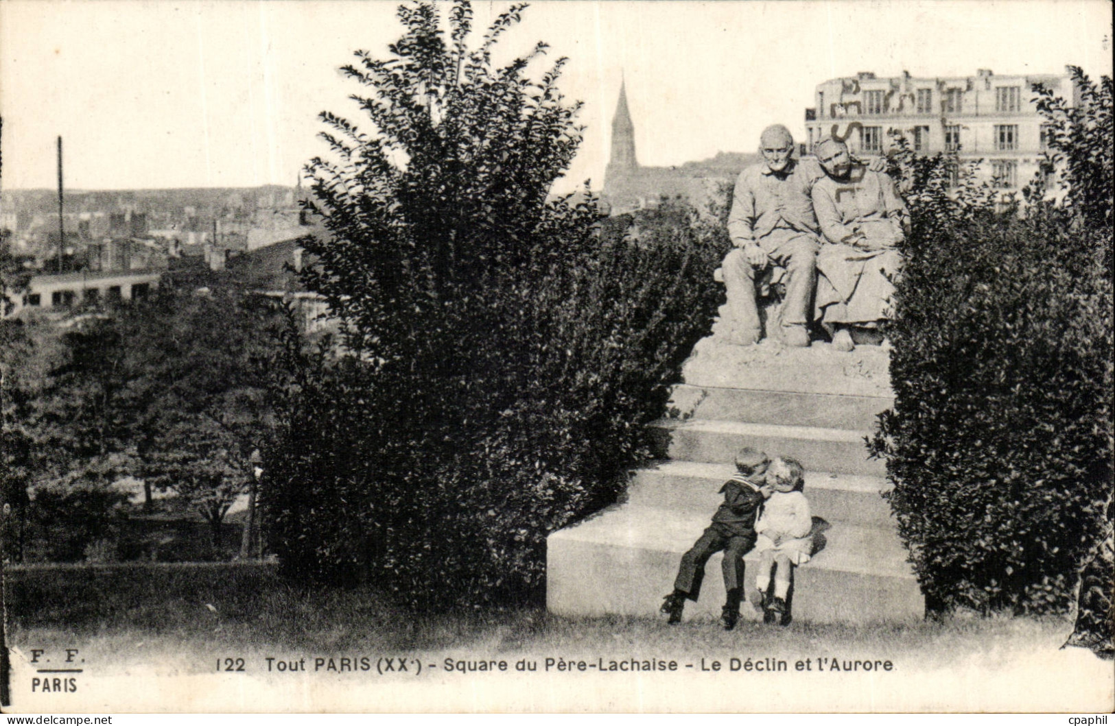 Paris - 20 - Square du Pere Lachaise - Le Declin et l'Aurore - enfants - charming card - CPA
