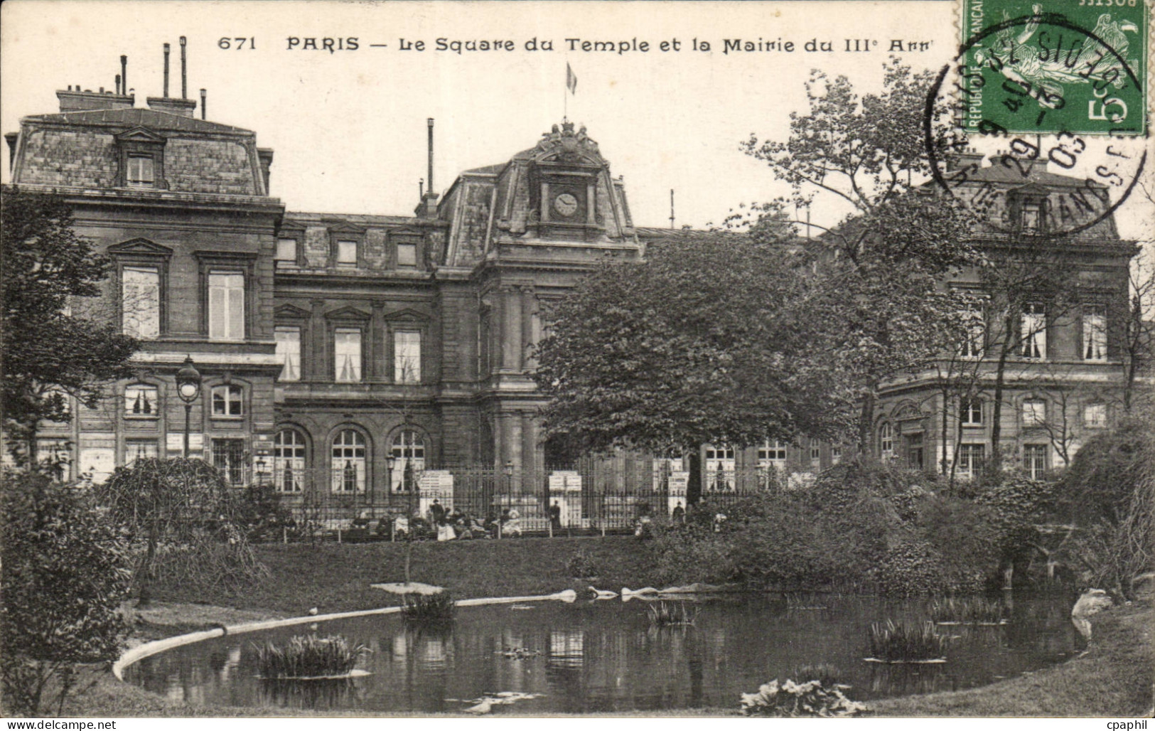 Paris - 3 - Le Square du Temple et Mairie du III arrondissement - CPA