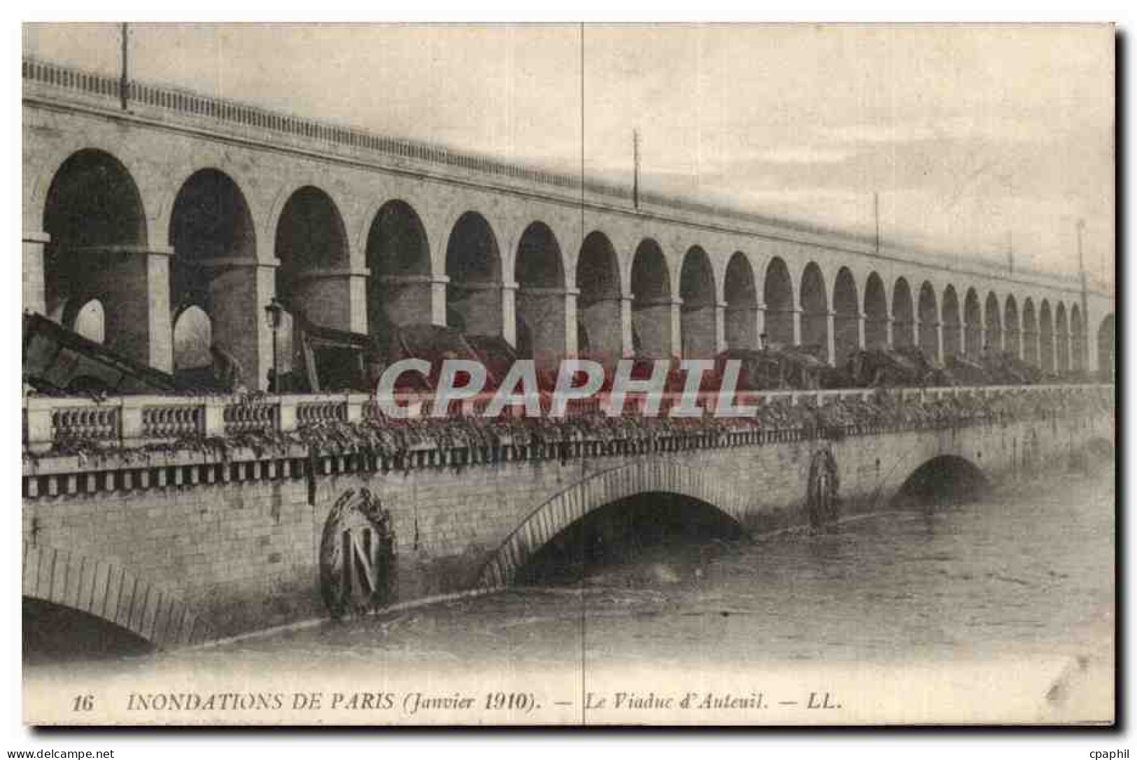 Paris - 4 - Inondations de Paris - Janvier 1910 - Viaduc Auteuil - CPA