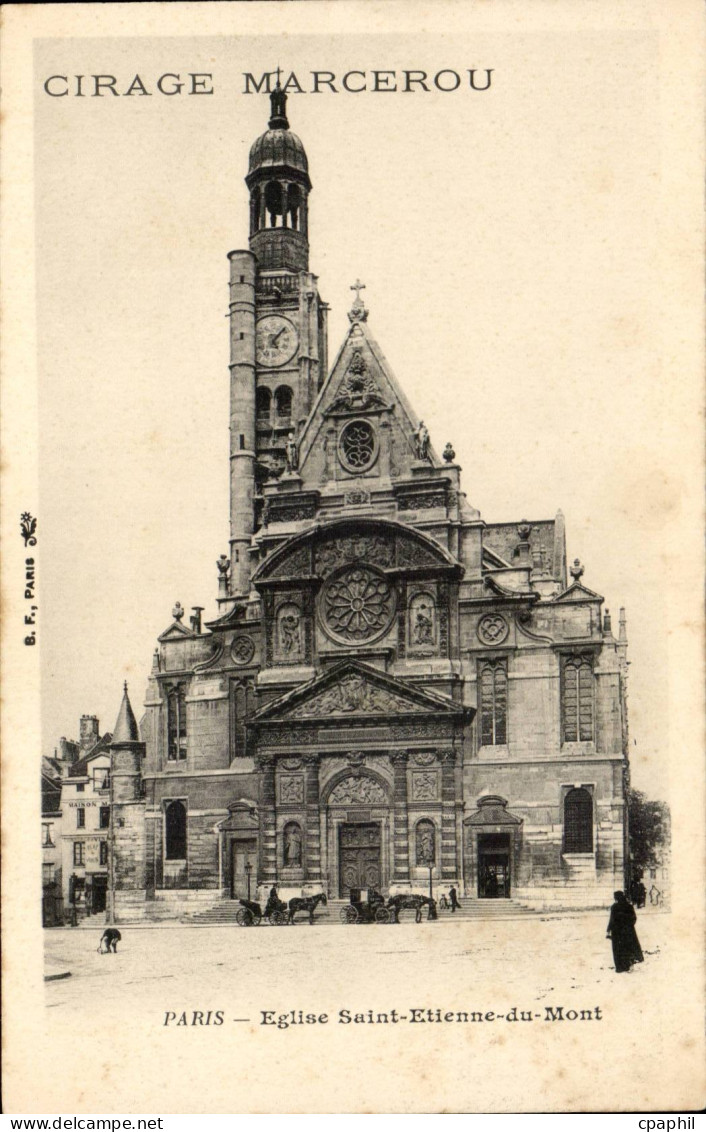 Paris CPA Eglise Saint Etienne du Mont (publicite Cirage Marcerou)