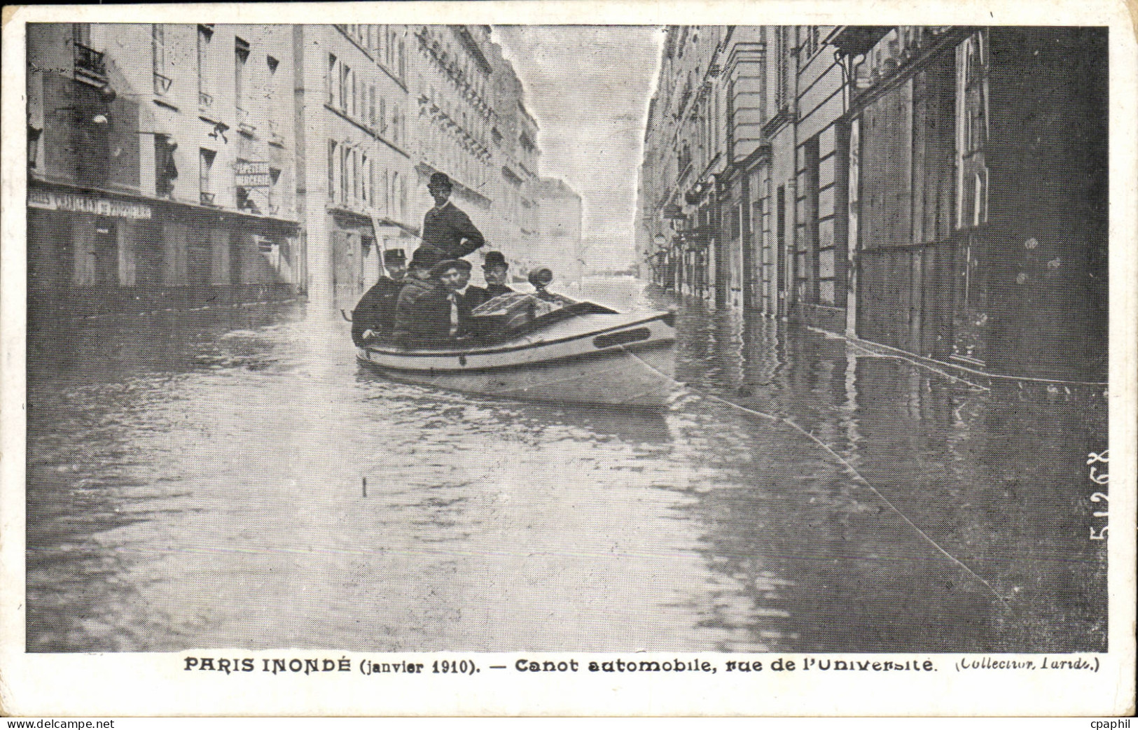 Paris CPA Inondations 1910 Canot automobile rue de l'universite