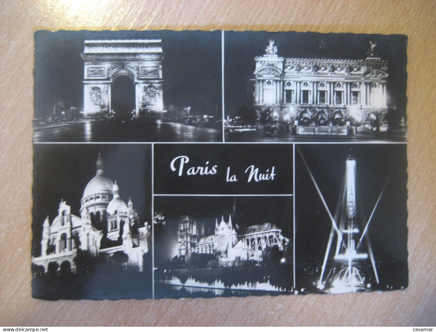 PARIS la nuit by night Arc de Triomphe Opera Sacre-Coeur Notre-Dame Tour Eiffel FRANCE postcard