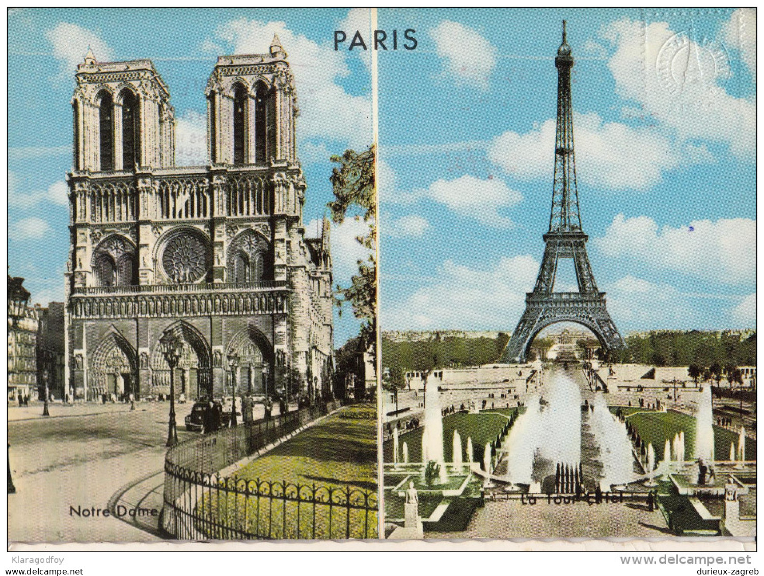 Paris, Notre Dame & La Tour Eiffel old postcard travelled 19?? bb151026