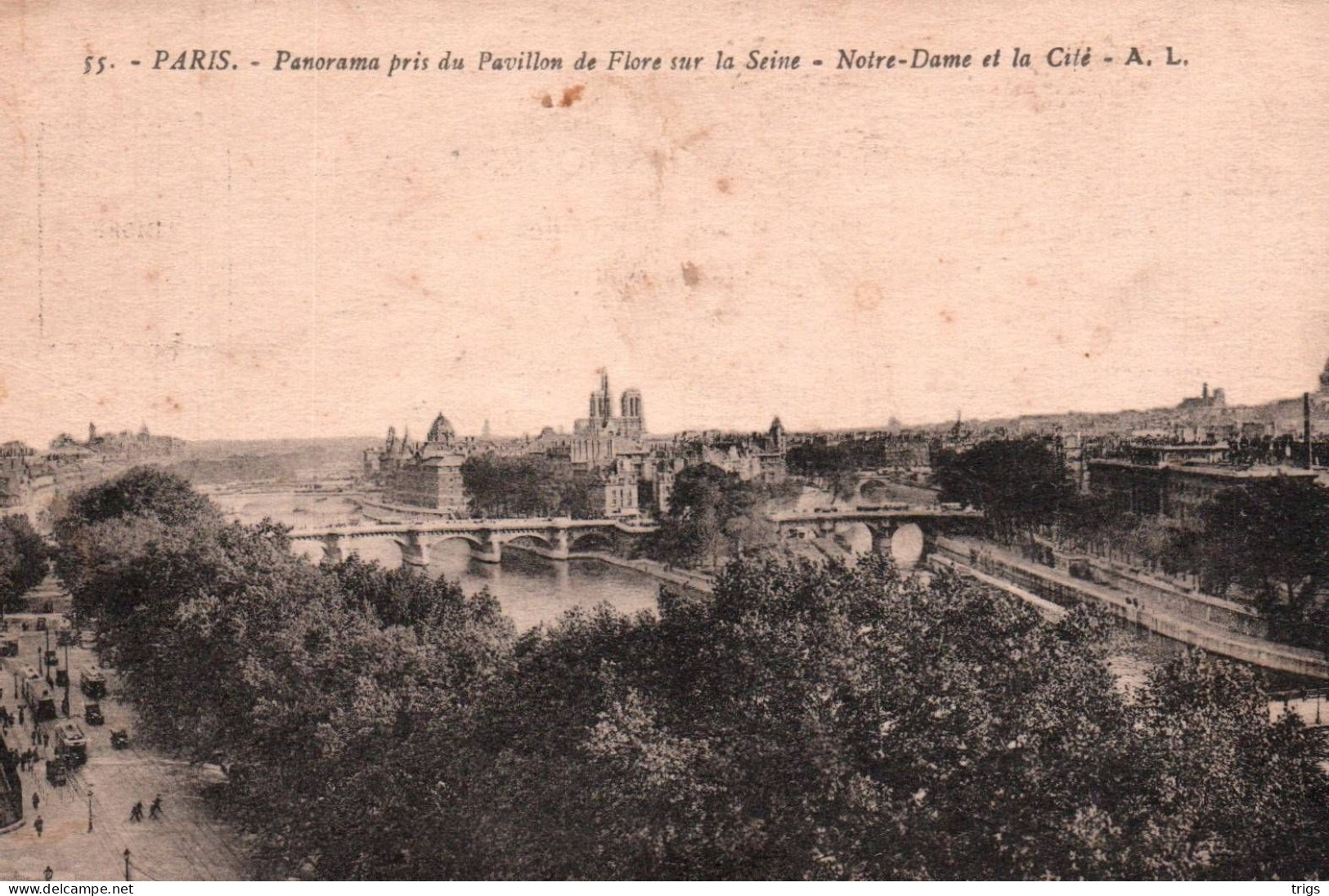 Paris - Panorama pris du Pavillon de Flore sur la Seine, Notre Dame et la Cité