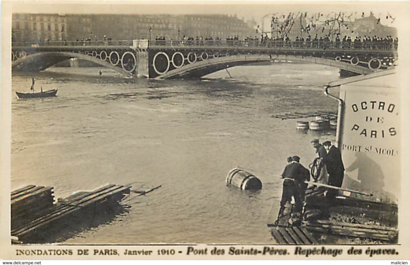 paris  -ref-B493 - pont des saint peres - inondations 1910 -  repechage des epaves - octroi - octrois -