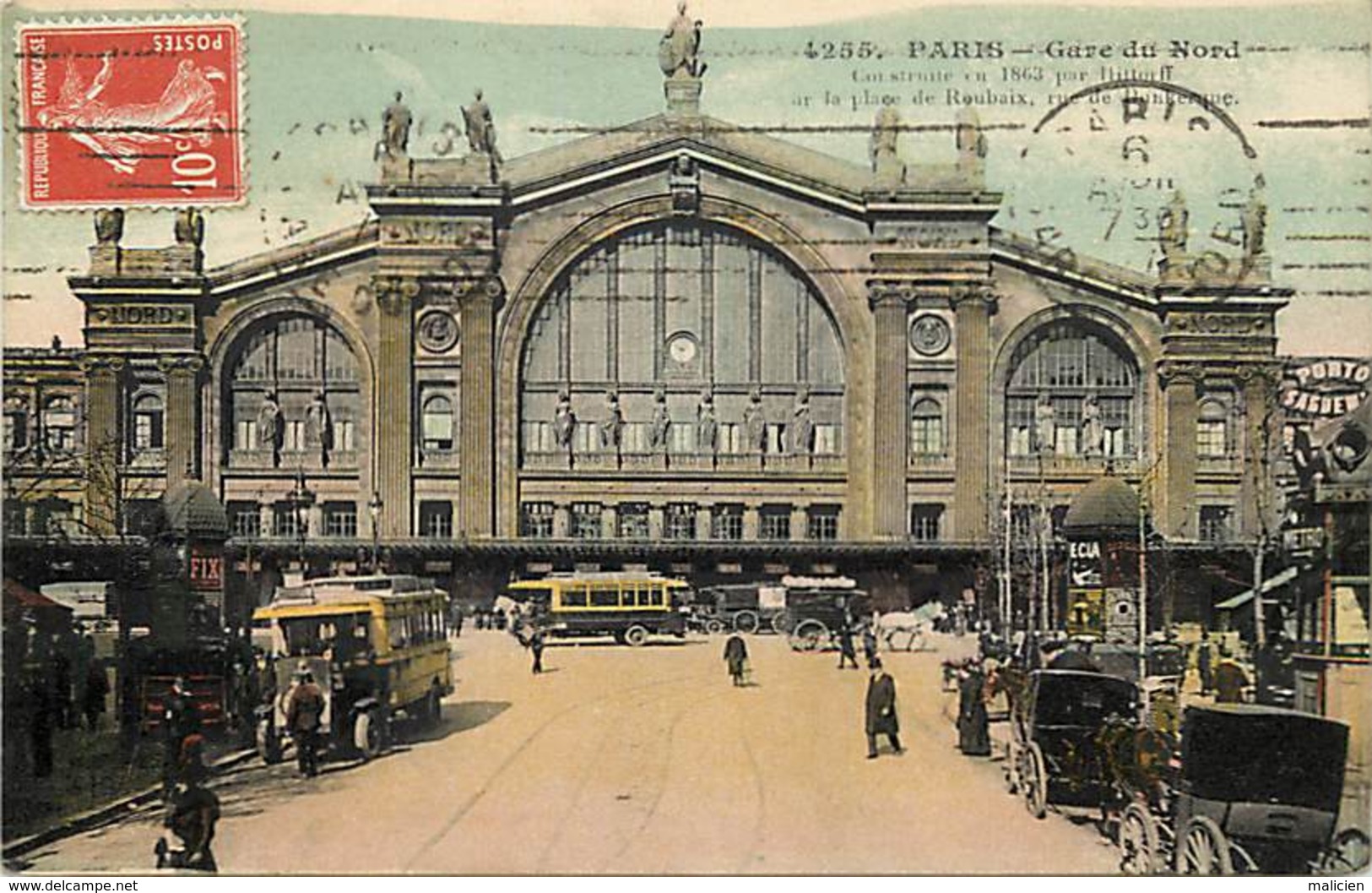 - paris -ref-C10- gare du nord - gares - ligne de chemin de fer - autobus - transports - carte colorisee -