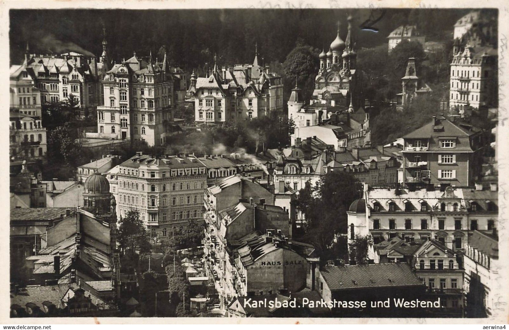 Parkstraße und Westend Karlsbad Böhmen & Mähren Postkarte AK 1932