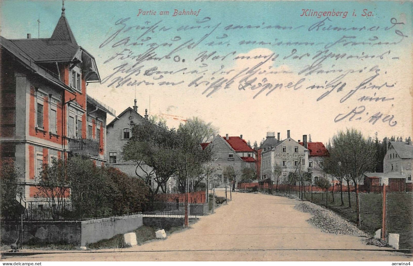 Partie am Bahnhof in Klingenberg Sachsen Postkarte AK 1915