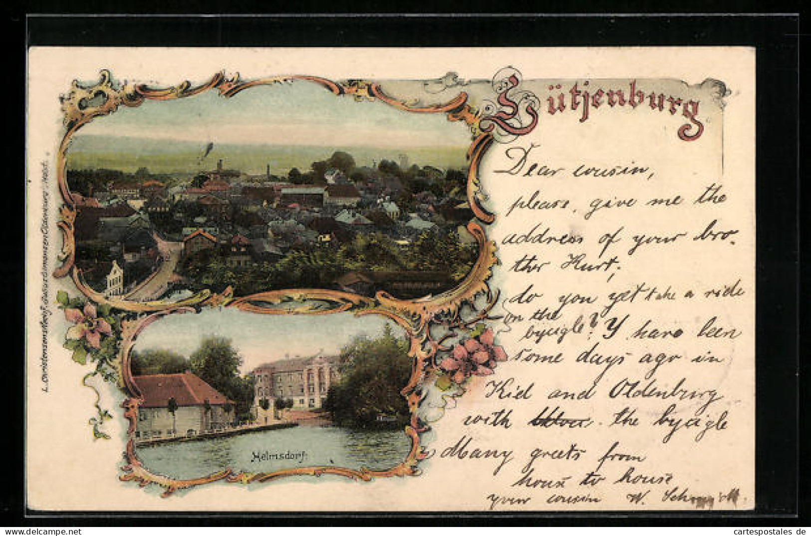 Passepartout-AK Lütjenburg, Ortsansicht aus der Vogelschau, Helmsdorf