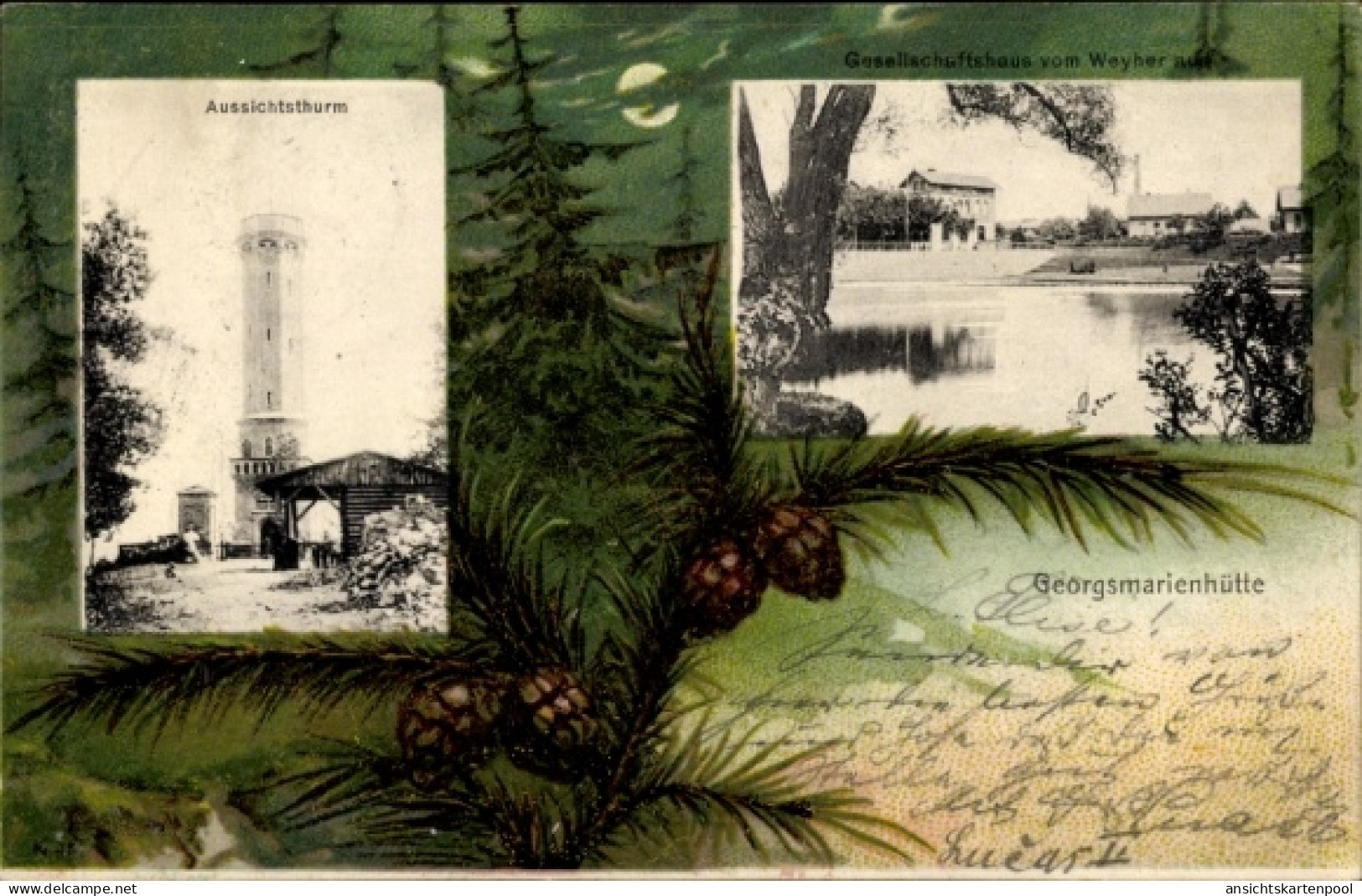 Passepartout CPA Georgsmarienhütte in Niedersachsen, Gesellschaftshaus vom Weyher aus, Aussichtsturm