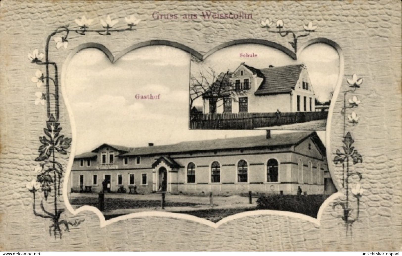 Passepartout CPA Weißkollm Lohsa Oberlausitz, Gasthof, Schule