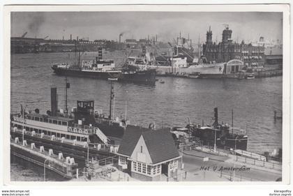 Amsterdam harbour old postcard travelled 1950 Harlem-Stationpmk b180725