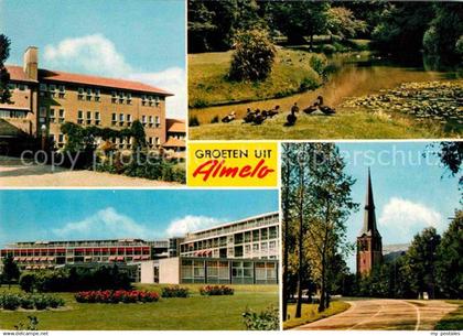 Almelo Teilansichten Gebaeude Kirche Park Enten