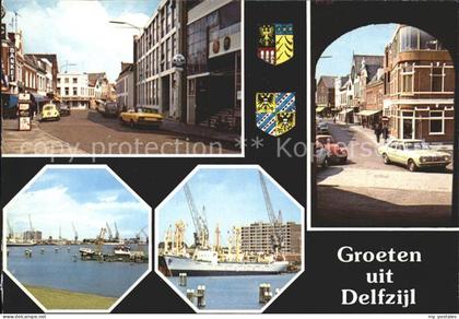Delfzijl Strassenpartie Hafen Schiffe Wappen