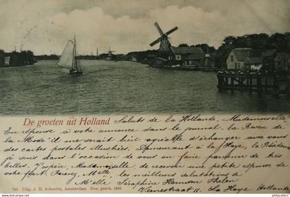 Onbekend waar - Zaanstreek? // De groeten uit Holland (Molen)1900