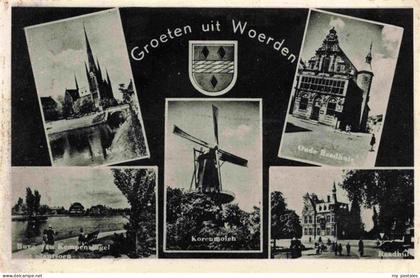 Woerden Utrecht NL Groeten-uit-Woerden Kirche Oude-Raadhuis Korenmolen Windmuehl