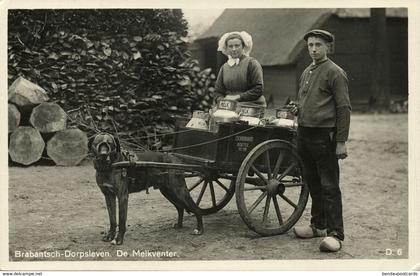 Nederland, BOXTEL, Brabantsch Dorpsleven, Hondenkar Melkventer (1920s) Ansichtkaart