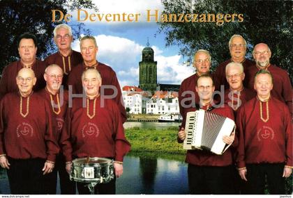 De Deventer Hanz ezangers - male choir group portrait - accordion - drum - Netherlands - unused