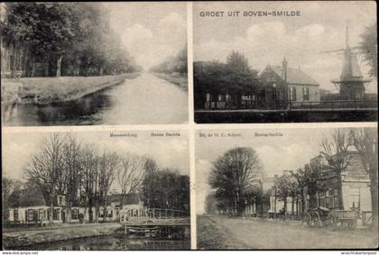 CPA Boven Smilde Bovensmilde Drenthe, Teilansichten, Windmühle, Gasthof