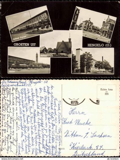 Postkaart Hengelo Bethlehemkerk Gemeentehuis Station MB 1962