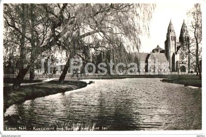 Laren NH - Koesweerd met Basiliek van Sint Jan - lake - church - cathedral - old postcard - 1950 - Netherlands - used