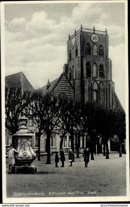 CPA Geertruidenberg Nordbrabant Niederlande, Elfhuizen met Prot. Kerk