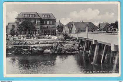 OMMEN prentbriefkaart gezicht op de Vecht en Hotel de Zon 1938 Zwolle naar Amersfoort (kleine hoekvouw)