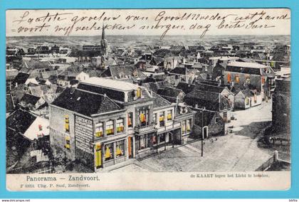 NEDERLAND prentbriefkaart Panorama licht kaart Zandvoort 1905 treinstempel Haarlem-Zandvoort kleinrond naar Bussum