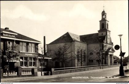 CPA Waddinxveen Südholland, Thijssenschool, N. H. Kerk