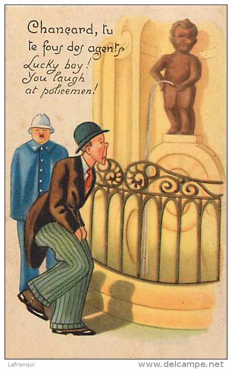 pays div- belgique - ref A985- dessin illustrateur - bruxelles - manneken pis -humour -humoristique  -carte bon etat  -