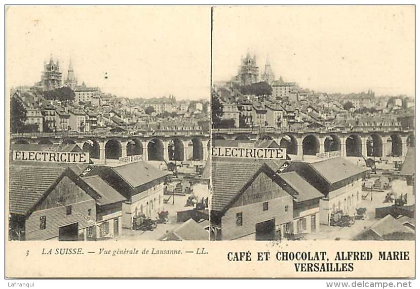 pays divers -suisse -ref C52- lausanne -vue generale  - vue stereo -stereoscopique  - carte bon etat  -