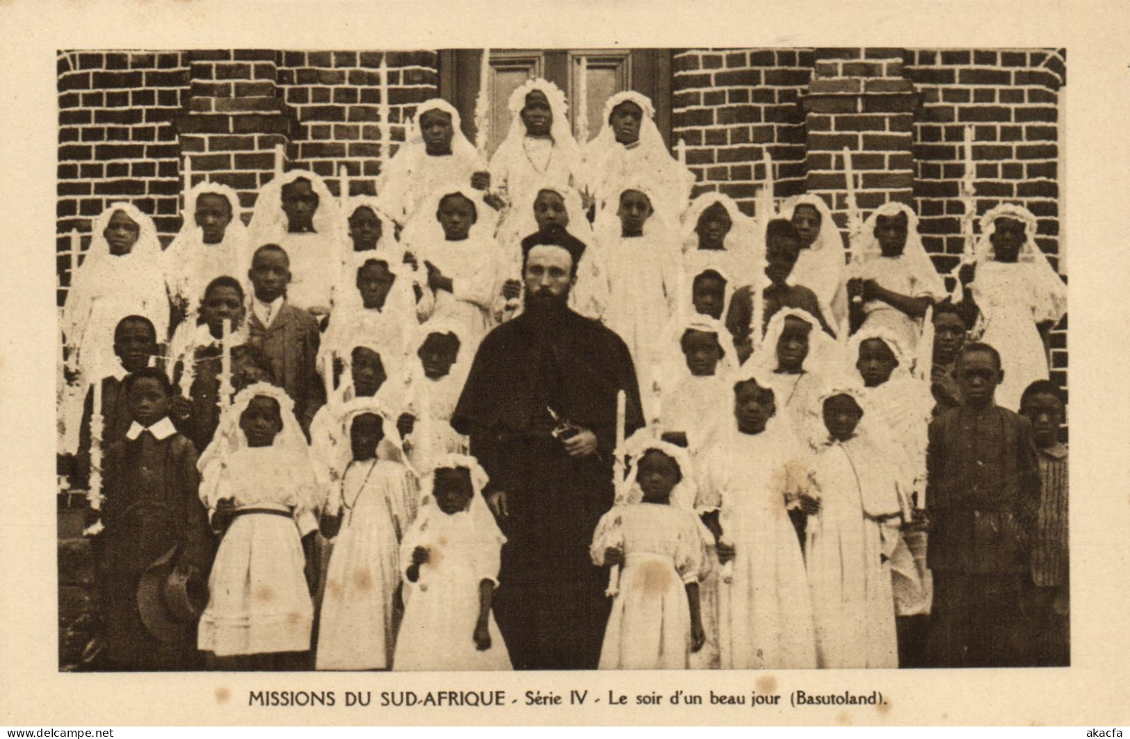 PC AFRICA LESOTHO BASUTOLAND MISSIONS PRIEST CHILDREN VINTAGE POSTCARD (b64311)
