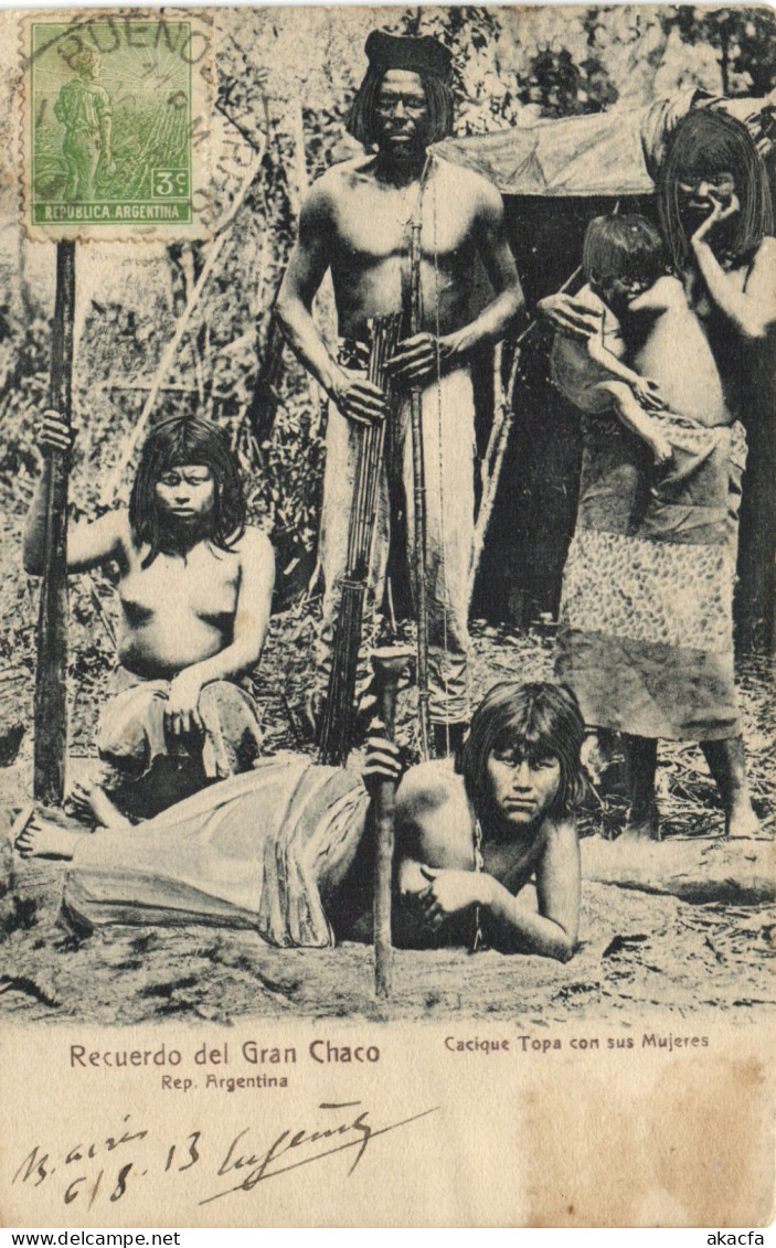 PC ARGENTINA RECUERDO DEL GRAN CHACO CACIQUE TOPA CON SUS MUJERES (b64572)