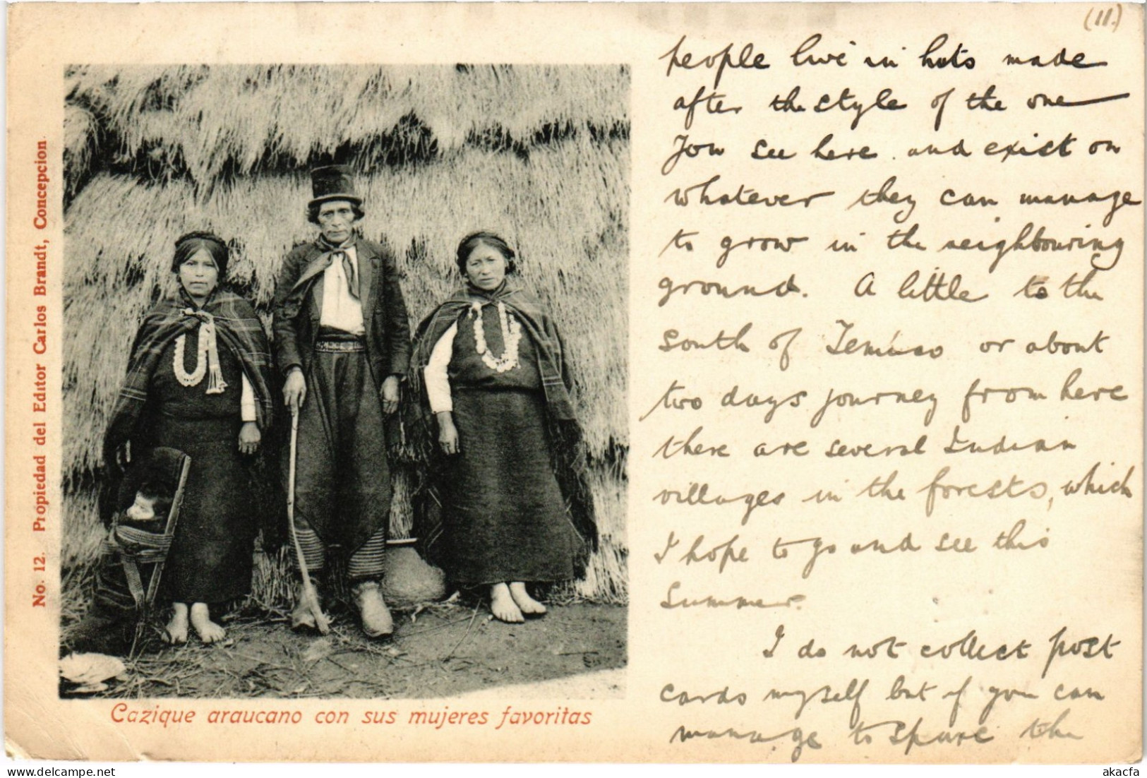 PC CHILE, CAZIQUE ARAUCANO CON SUS MUJERES, Vintage Postcard (b65680)