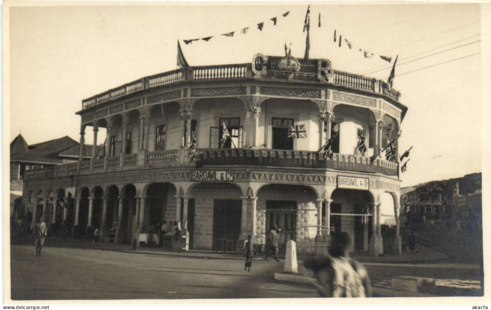 PC GHANA GOLD COAST KUMASI FRENCH STORE CORONATION DECORATION RPPC (b69239)