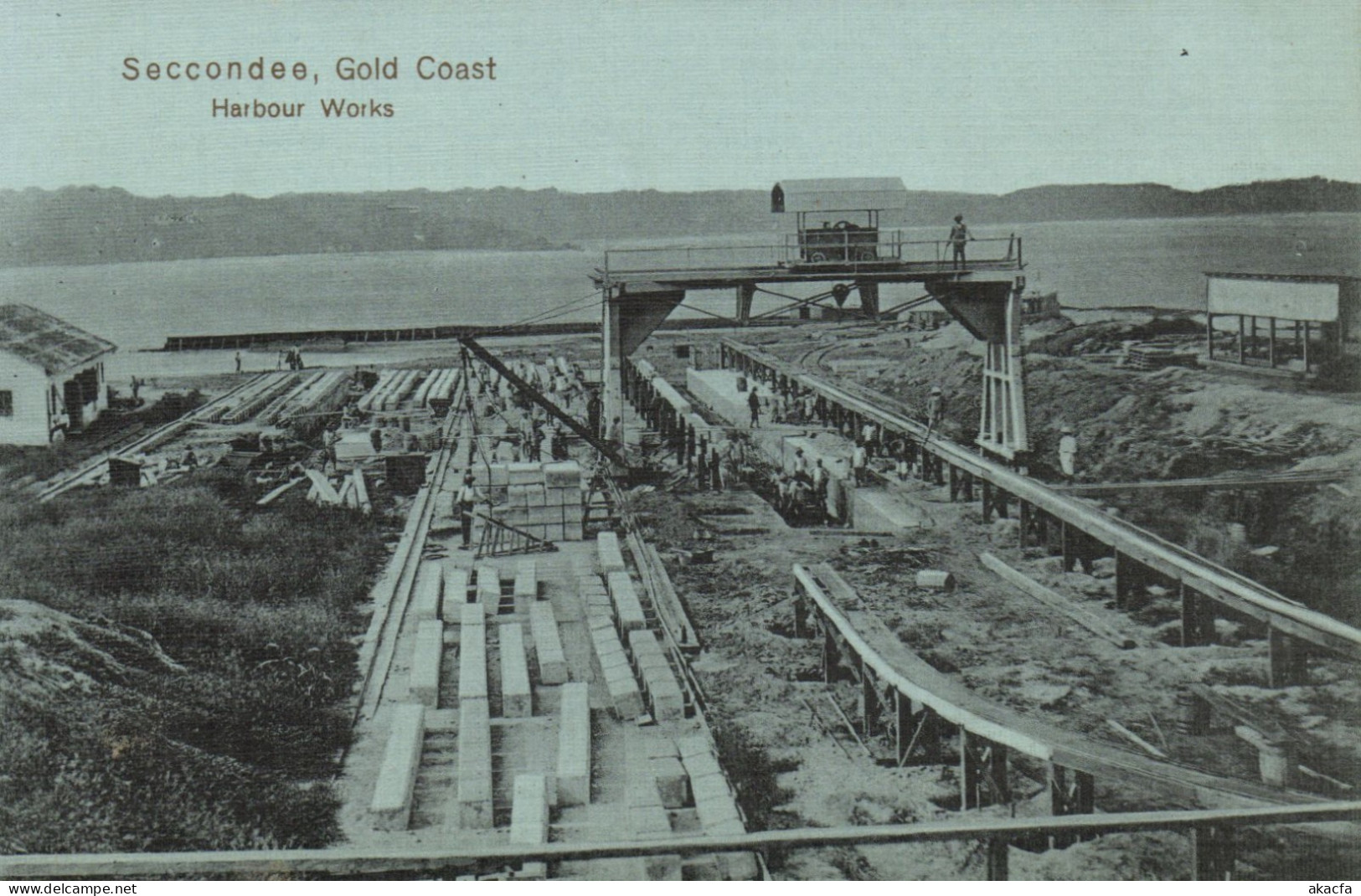 PC GHANA GOLD COAST SEKONDI SECCONDEE HARBOUR WORKS VINTAGE POSTCARD (b69273)