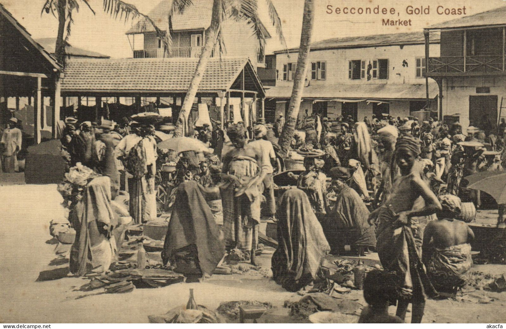 PC GHANA GOLD COAST SEKONDI SECCONDEE MARKET VINTAGE POSTCARD (b69276)