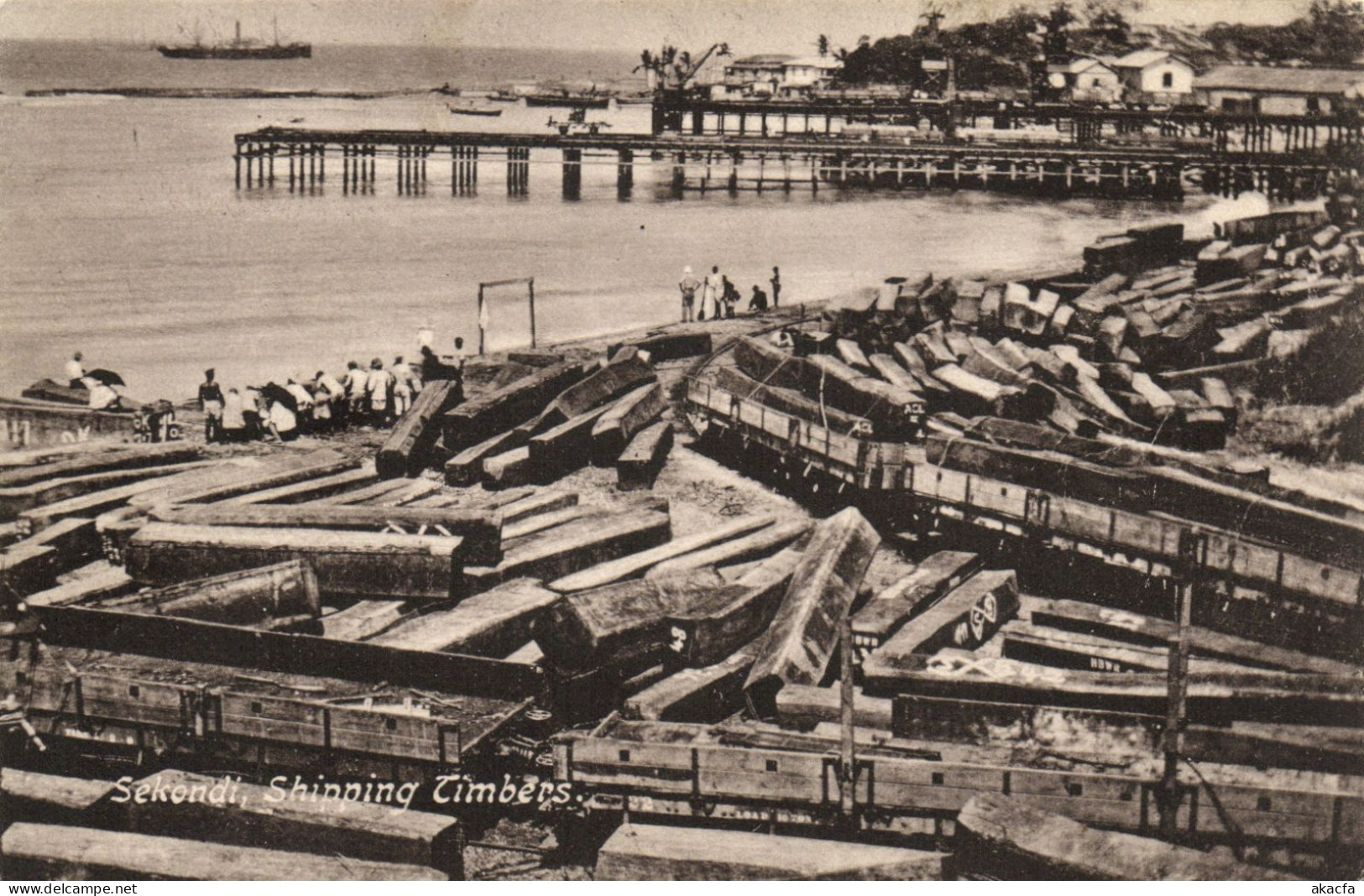 PC GHANA GOLD COAST SEKONDI SHIPPING TIMBERS VINTAGE POSTCARD (b69271)