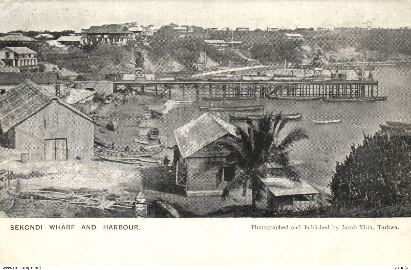 PC GHANA GOLD COAST SEKONDI WHARF AND HARBOUR VINTAGE POSTCARD (b69270)