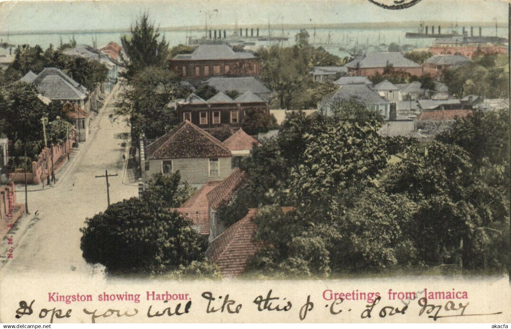 PC JAMAICA, KINGSTON, KINGSTON SHOWING HARBOUR, Vintage Postcard (b39998)