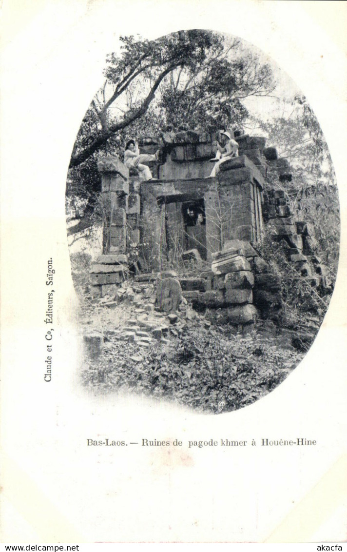 PC LAOS INDOCHINA BAS LAOS RUINES DE PAGODE KHMER (b23396)