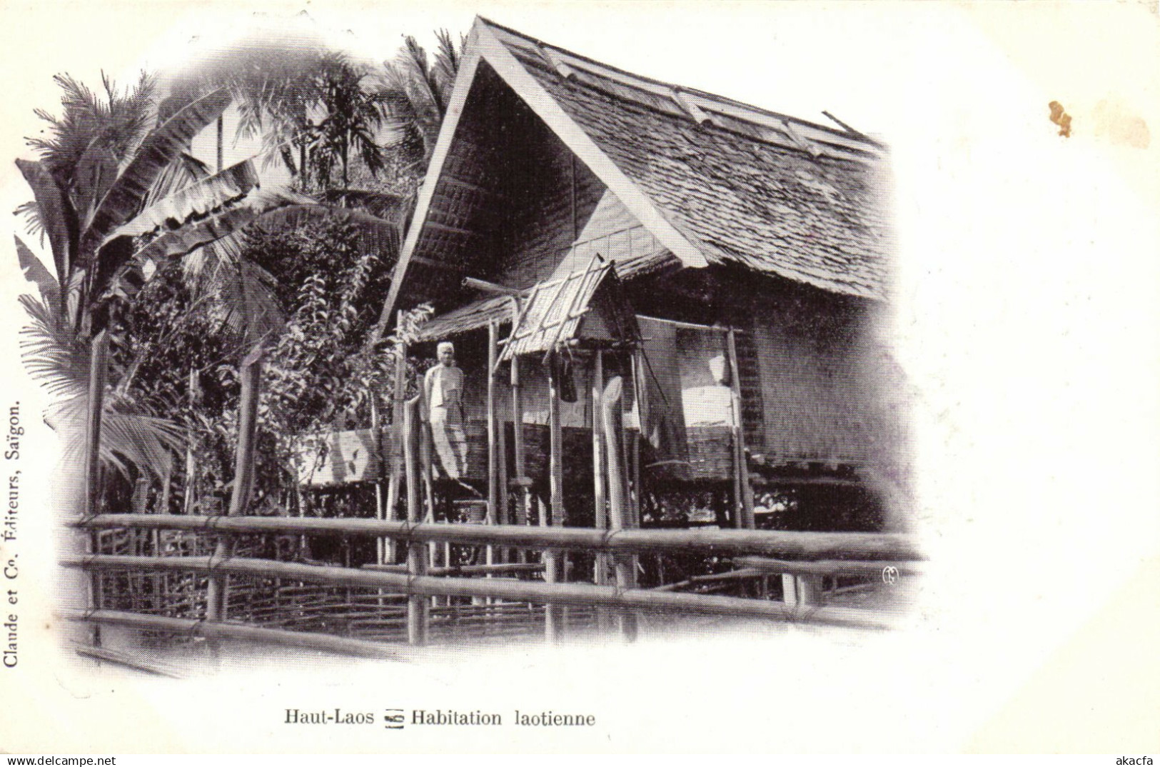 PC LAOS INDOCHINA HAUT LAOS HABITATION LAOTIENNE (b23444)