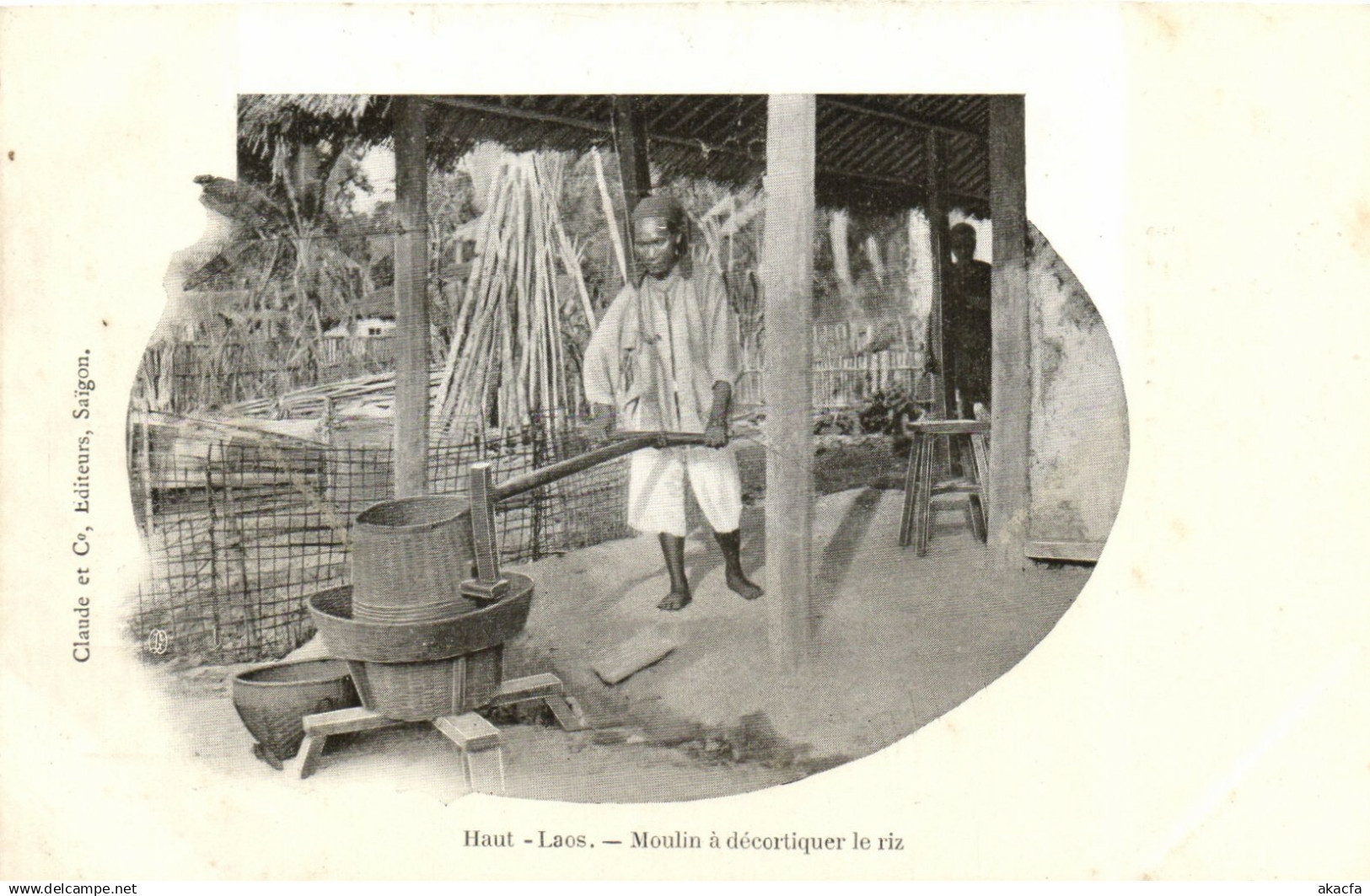 PC LAOS INDOCHINA HAUT LAOS MOULIN Á DÉCORTIQUER (b23427)